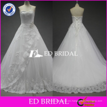 ED nupcial hermoso amor sin mangas de encaje Appliqued Tulle vestido de boda blanco